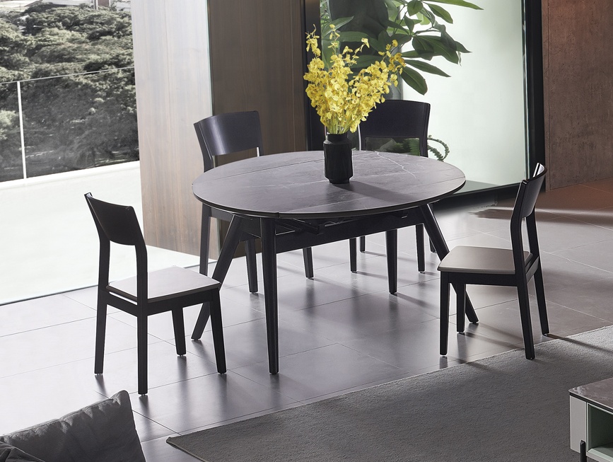 luxury modern dining table sintered stone retractable round table and chairs set dining room furniture