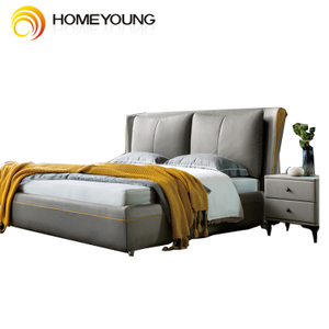 HomeYoung Furniture New Bed Room Furniture Design Luxury Wood Round Camas Velvet Storage King Size Bed